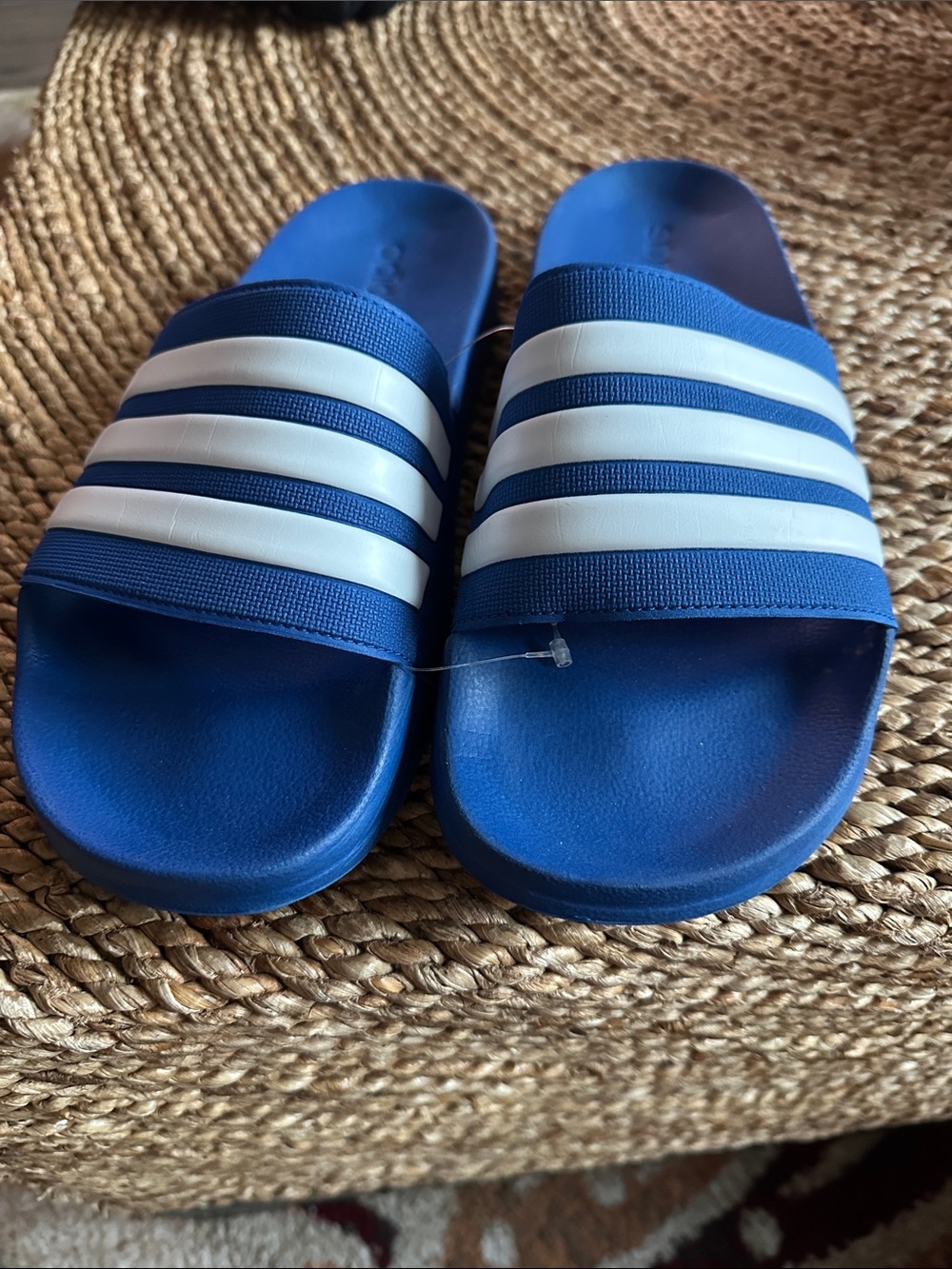 Blue adidas men’s size 11 Slide Sandals with White Stripes